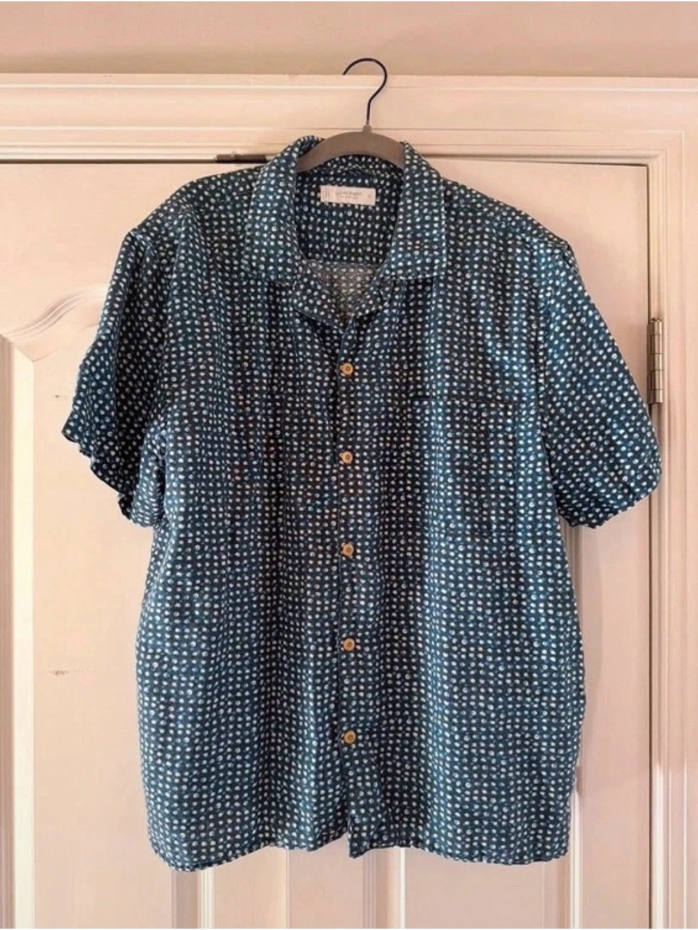 Lucky Brand Blue Short-Sleeve Printed Button-Down Shirt